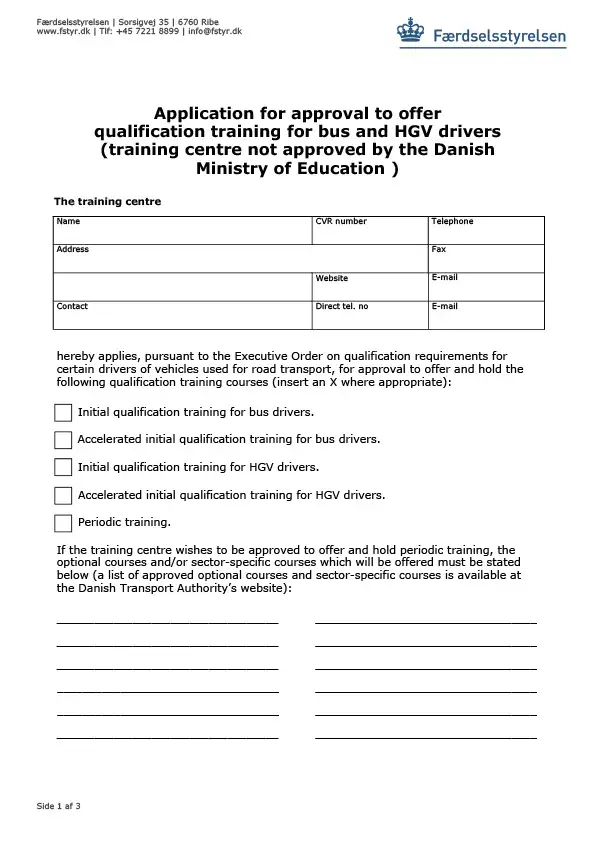 Application For Approval To Offer Qualification Training For Drivers Of ...